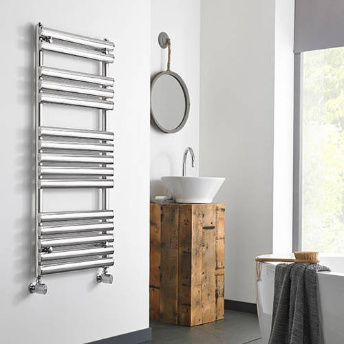 Larger image of Kartell K-RAD Ohio Heated Towel Rail 500W x 1200H mm (Stainless Steel).