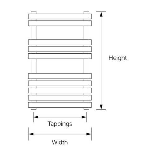 Technical image of Kartell K-RAD Ohio Heated Towel Rail 500W x 1200H mm (Stainless Steel).