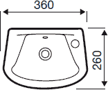 Technical image of Hydra G4K Wall Mounted 2 Tap Hole Basin. 360x260mm.
