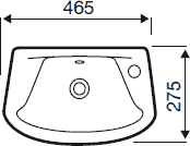 Technical image of Hydra G4K Wall Mounted 1 Tap Hole Basin. 465x275mm.