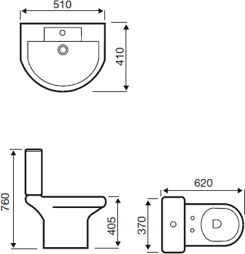 Technical image of Hydra Revive Suite With Toilet Pan. Cistern, Seat, Basin & Semi Pedestal.