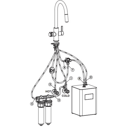 Technical image of Kedl Reach Digital 4 In 1 Boiling Water Kitchen Tap (Brushed Gold, 2.4L).