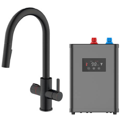 Larger image of Kedl Reach Digital 4 In 1 Boiling Water Kitchen Tap (Matt Black, 2.4L).