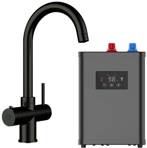 Larger image of Kedl Tundra Digital 3 In 1 Boiling Water Kitchen Tap (Matt Black, 2.4L).