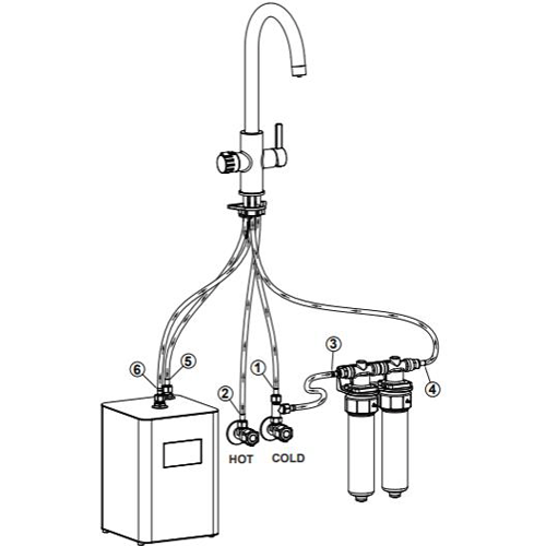Technical image of Kedl Tundra Digital 4 In 1 Boiling Water Kitchen Tap (Chrome, 2.4L).