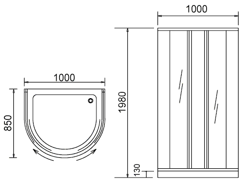 Technical image of Lucy Alcoy D shaped shower enclosure + tray