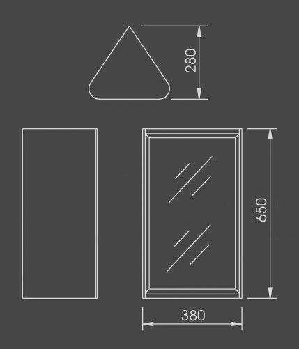 Technical image of Hudson Reed Arklow stainless steel corner mirror bathroom cabinet.