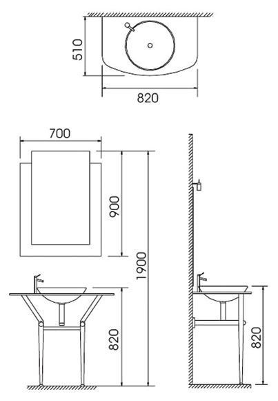 Technical image of Lucy Belfast glass basin set.