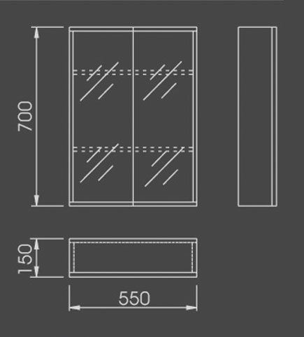 Technical image of Lucy Chepston bathroom cabinet.  550x700mm.