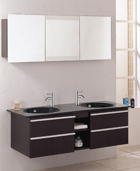 Larger image of Lucy Ferrol complete wall hung dark glass twin basin set.