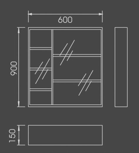 Technical image of Lucy Sanford bathroom cabinet.  600x900mm.