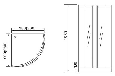 Technical image of Lucy Silla 900mm quadrant shower enclosure + tray