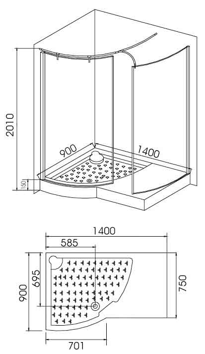 Technical image of Lucy Sudbury left handed walk in shower enclosure + tray