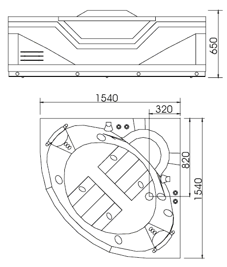 Technical image of Lucy Tineo 1540mm corner whirlpool bath