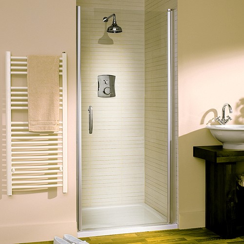 Larger image of Lakes Italia 800mm Semi-Frameless Pivot Shower Door (Silver).