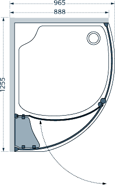 Technical image of Lakes Classic Left Hand 1255x965 Compartment Shower Enclosure & Tray.