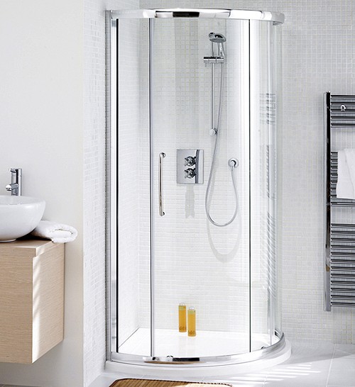 Larger image of Lakes Classic 910mm Corner Shower Enclosure, Slider Door & Tray (Silver).