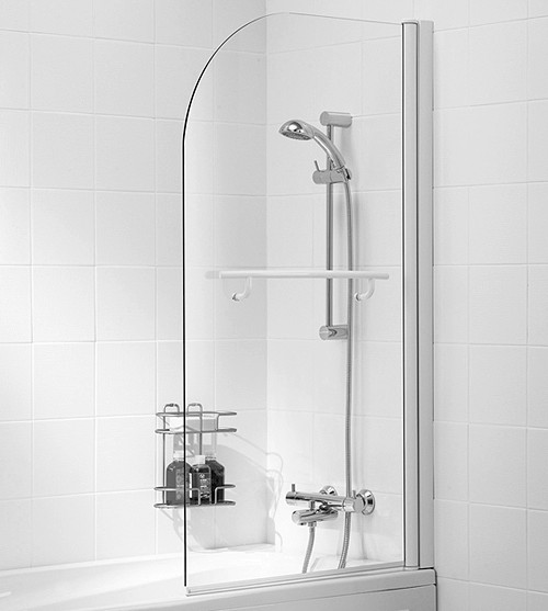 Larger image of Lakes Classic 800x1400 Curved Bath Screen With Towel Rail (White).