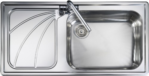 Larger image of Rangemaster Chicago 1.0 bowl stainless steel kitchen sink with left hand drainer.