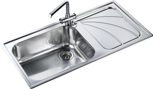 Example image of Rangemaster Chicago 1.0 bowl stainless steel kitchen sink with right hand drainer.