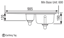 Technical image of Rangemaster Chicago 1.5 bowl stainless steel kitchen sink with right hand drainer.