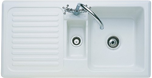 Larger image of Rangemaster Rustique 1.5 Bowl Ceramic Kitchen Sink, Left Hand Drainer.