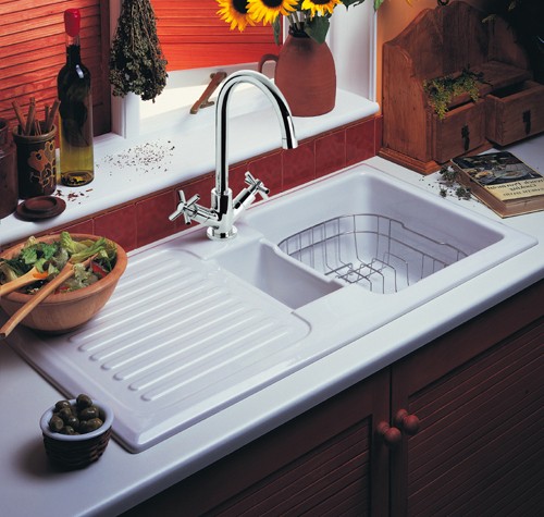 Example image of Rangemaster Rustique 1.5 Bowl Ceramic Kitchen Sink, Left Hand Drainer.