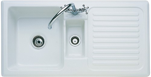 Larger image of Rangemaster Rustique 1.5 Bowl Ceramic Kitchen Sink, Right Hand Drainer.