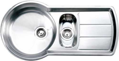 Larger image of Rangemaster Keyhole 1.5 Bowl Stainless Steel Kitchen Sink. Reversible.
