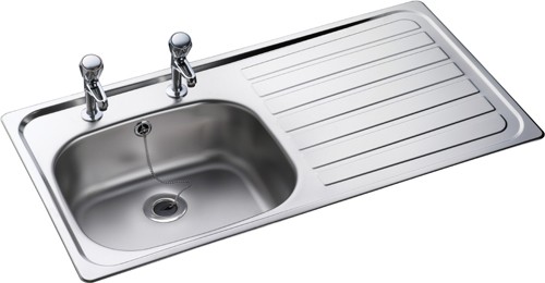 Example image of Leisure Sinks Lexin 1.0 bowl stainless steel kitchen sink with right hand drainer. Waste kit supplied.