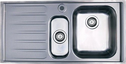 Larger image of Rangemaster Manhattan 1.5 Bowl Stainless Steel Sink, Left Hand Drainer.