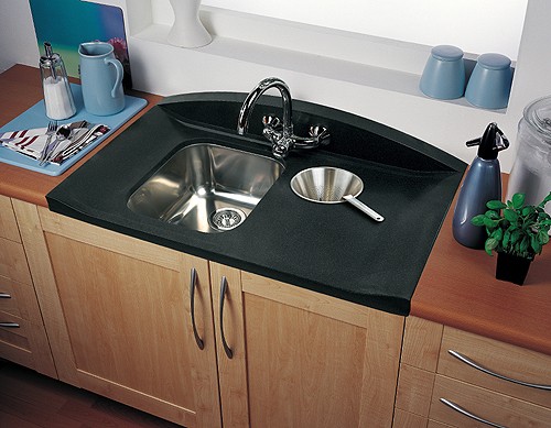 Example image of Rangemaster Roma Gemini 1.0 Bowl Neostone Sink, Right Hand Drainer.