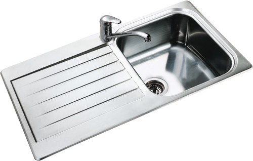 Example image of Leisure Sinks Seattle 1.0 bowl stainless steel kitchen sink. Reversible.