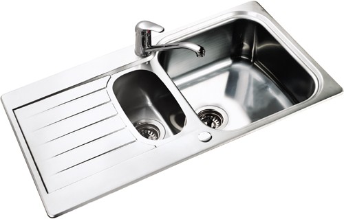 Larger image of Leisure Sinks Seattle 1.5 bowl stainless steel kitchen sink. Reversible.