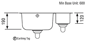 Technical image of Rangemaster Atlantic Undermount 1.5 Bowl Steel Sink, Left Hand Bowl.