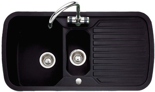 Larger image of Rangemaster RangeStyle 1.5 Bowl Black Sink With Chrome Tap & Waste.