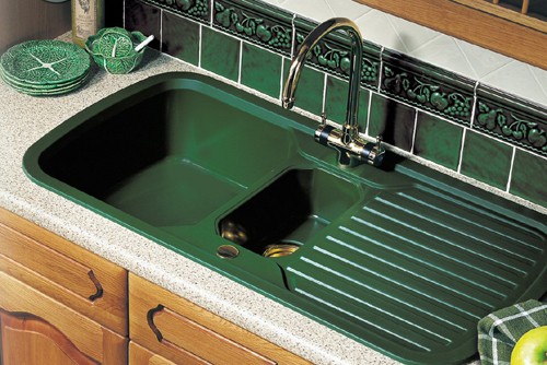 Example image of Rangemaster RangeStyle 1.5 Bowl Green Sink With Brass Tap & Waste.
