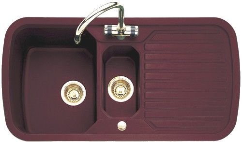 Larger image of Rangemaster RangeStyle 1.5 Bowl Rich Claret Sink With Brass Tap & Waste.