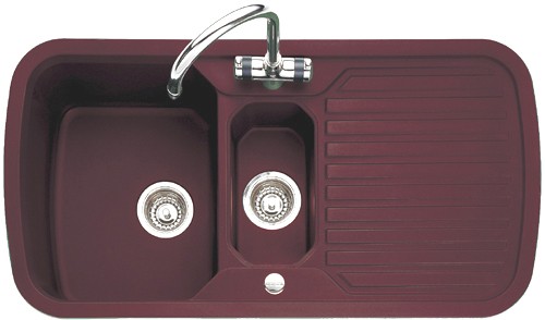 Larger image of Rangemaster RangeStyle 1.5 Bowl Rich Claret Sink With Chrome Tap & Waste.