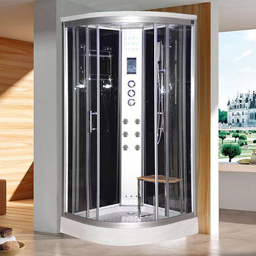 Larger image of Lisna Waters Quadrant Steam Shower Enclosure 900x900 (Black Sparkle).