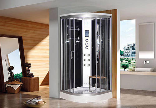 Example image of Lisna Waters Quadrant Steam Shower Enclosure 900x900 (Black Sparkle).