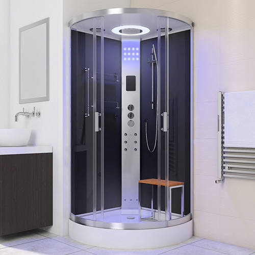 Larger image of Lisna Waters Quadrant Steam Shower Enclosure 900x900mm (Black Glass).