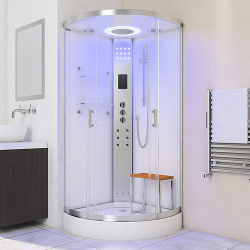 Larger image of Lisna Waters Quadrant Steam Shower Enclosure 900x900mm (White Glass).
