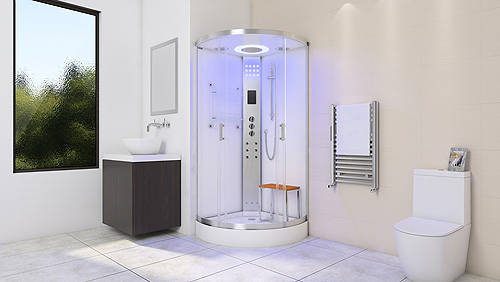 Example image of Lisna Waters Quadrant Steam Shower Enclosure 900x900mm (White Glass).