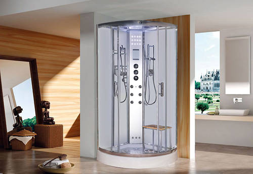 Example image of Lisna Waters Quadrant Steam Shower Enclosure 900x900mm (White Glass).