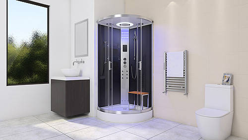 Example image of Lisna Waters Quadrant Steam Shower Enclosure 800x800mm (Black Glass).