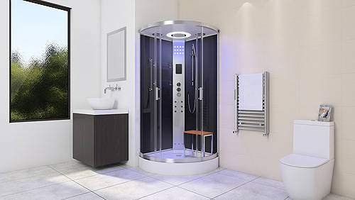 Example image of Lisna Waters Quadrant Steam Shower Enclosure 950x950mm (Black Glass).