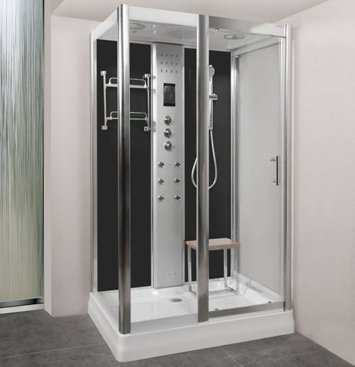 Larger image of Lisna Waters Rectangular Steam Shower Pod 1200x900mm (Black).