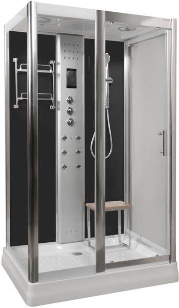 Example image of Lisna Waters Rectangular Steam Shower Pod 1200x900mm (Black).