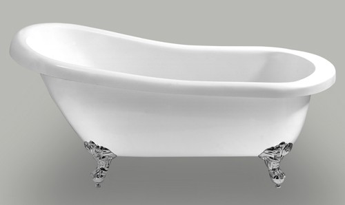 Example image of Matrix Baths Buckingham slipper roll top bath with claw feet. 1570mm.